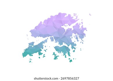 Hong Kong Map Polygon Style Vector Illustration in Purple and Cyan Gradient, Low Poly Geometric Design, Isolated on White Background for Infographics and Projects.