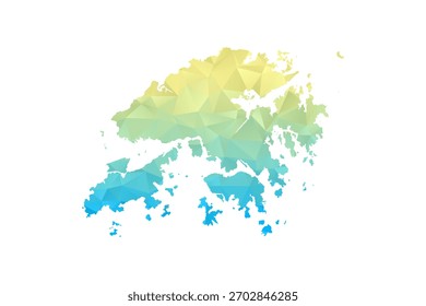 Hong Kong Map - Vektorgrafik im Polygonstil in blauem und gelbem Farbverlauf, Low Poly Geometric Design, einzeln auf weißem Hintergrund für Infografiken und Projekte.