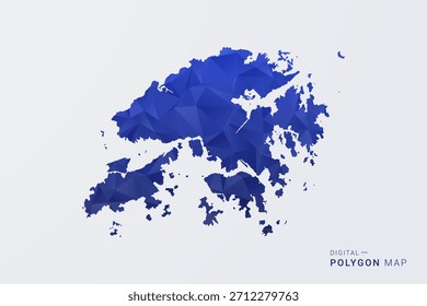 Mapa de Hong Kong - Ilustração vetorial em estilo polígono em gradiente azul profundo, baixo design geométrico de poly, Silhueta limpa isolada no fundo branco para infográficos.