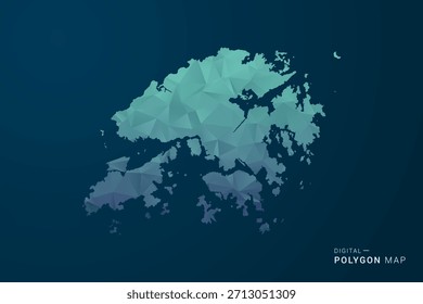 Hong Kong Karte - Polygon-Stil Vektorgrafik mit Teal Blue Gradient, Low Poly Geometric Design, Digital und Technologie inspiriert, saubere Silhouette auf dunklem Hintergrund.