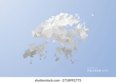 Hong Kong Karte - polygonale Vektorgrafik in Grau, Weiß und Blau, Low-Poly-geometrisches Design, minimale Silhouette, geeignet für Infografik und modernes Design.