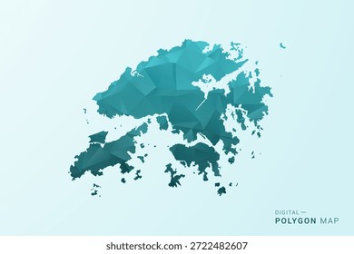 Hong Kong Karte - Polygon Stil Vektorgrafik in blau-grün Low Poly geometrischen Design, moderne minimale Silhouette.