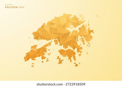 Mapa de Hong Kong - Ilustração vetorial estilo polígono em amarelo e laranja baixo design geométrico poli, silhueta mínima moderna, isolado para infográfico.