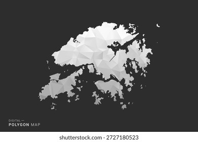 Hong Kong Map - Polygon style vector illustration in black, gray and white low poly geometric design, minimal silhouette, isolated for infographic.