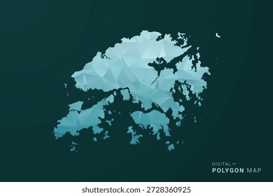 Mapa de Hong Kong - Ilustración vectorial de estilo polígono en diseño geométrico de bajo poli verde y azul, silueta mínima limpia para infografía.
