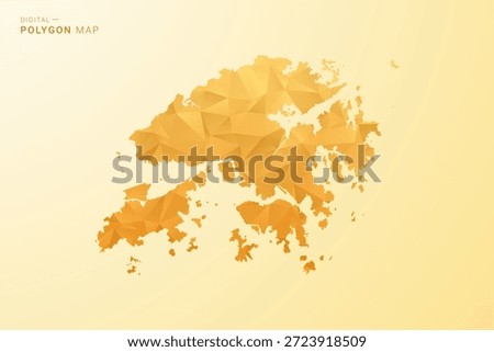 Hong Kong Map - Polygon style vector illustration in yellow and orange low poly geometric design, modern minimal silhouette, isolated for infographic.