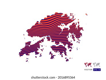 Hong Kong map red and blue of abstract with dynamic waves vector.