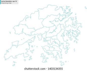 hong kong map with regions vector line illustration on white background