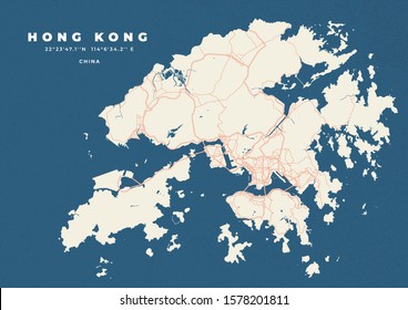 Hong Kong Map Road Poster Flyer Vector