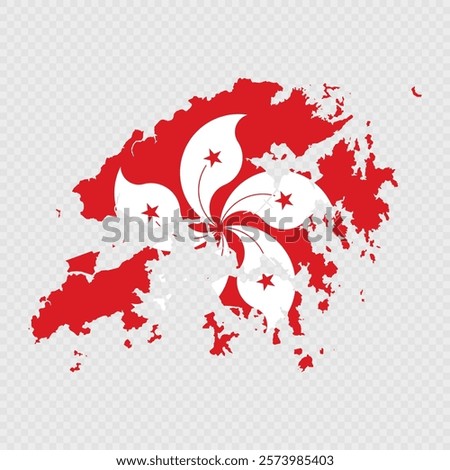 Hong Kong map silhouette with flag.