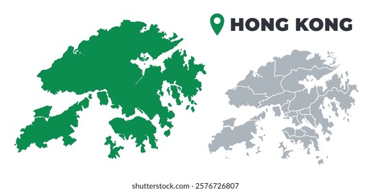 Hong Kong map simple flat outline vector set