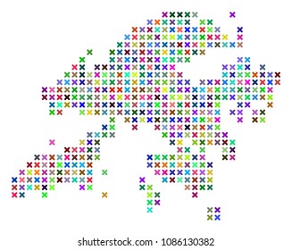 Hong Kong map. Vector abstraction of geographic scheme. Regular pattern is composed with x-cross elements in different colors.