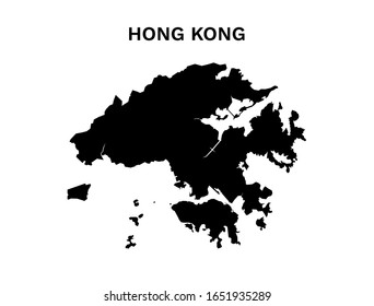 Hong Kong Map Vector - Blank map of Hong Kong Black Silhouette on White Background