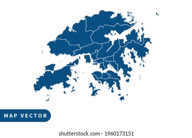 Hong Kong map vector, blue color . on white background. vector eps 10.