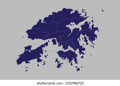 Hong Kong map vector, blue color, Isolated on gray background