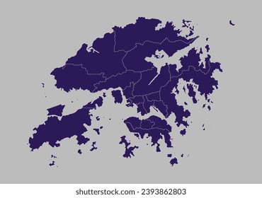 Mapa vectorial de Hong Kong, color azul morado aislado en fondo gris.