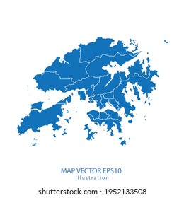 mapa de hong Kong vector EPS.10 color azul. sobre fondo blanco.