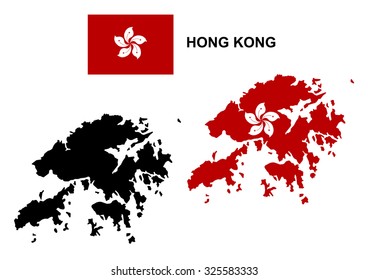 Hong Kong map vector, Hong Kong flag vector, isolated Hong Kong