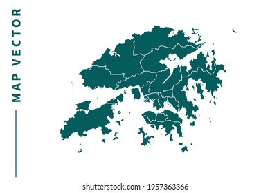 Hong Kong map vector. green color on white background.
