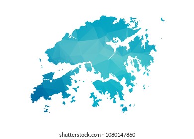 Hong Kong map vector illustration in polygonal style,Low poly design on white background