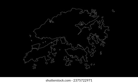 Hong Kong map vector illustration. Drawing with a white line on a black background.