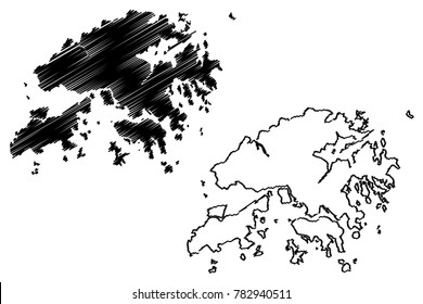 Hong Kong map vector illustration, scribble sketch Hong Kong Special Administrative Region of the People's Republic of China