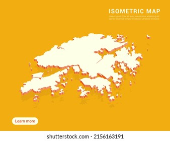 Hongkong-Karte weiß auf gelbem Hintergrund mit 3D-isometrischer Vektorgrafik.