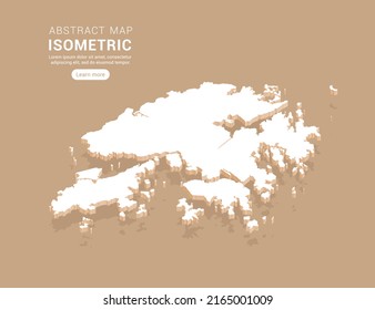 Hong Kong map white on brown background with isometric vector.