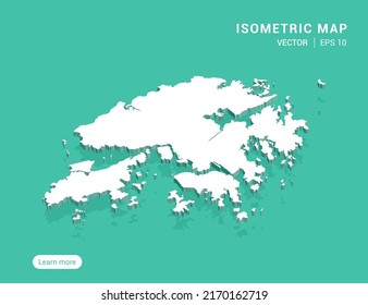 Hong Kong map white on green background with 3d isometric vector illustration.