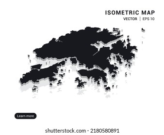 Hong Kong map white on pink background with 3d isometric vector illustration