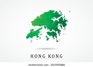 Hong Kong Map - World Map International vector template, low polygon style with green color isolated on white background - Vector illustration eps 10