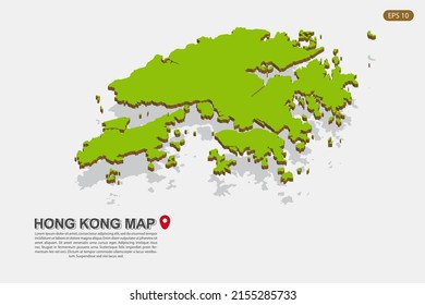 Hong Kong Map - World map International vector template with isometric style including shadow, green and brown color isolated on white background for design - Vector illustration eps 10