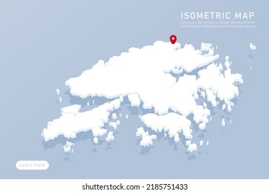 Hong Kong Map - World map International vector template with isometric style including shadow, white, blue color isolated on blue background for design, infographic - Vector illustration eps 10