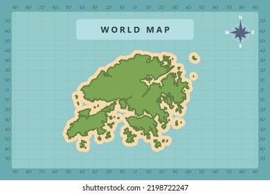 Hong Kong Map - World Map International vector template High detailed with green and cream color isolated on blue background including Compass Rose icon - Vector illustration eps 10