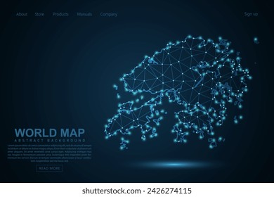 Mapa de Hong Kong - Mapa del Mundo línea de masa y escalas de puntos en el fondo azul de la tecnología. Línea de red poligonal de malla 3D de marco de alambre, esfera de diseño, punto y estructura - Ilustración vectorial eps 10