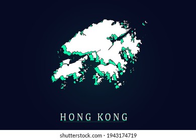Hong Kong Map - World map vector template with green and white  color gradient isolated on dark background - Vector illustration eps 10