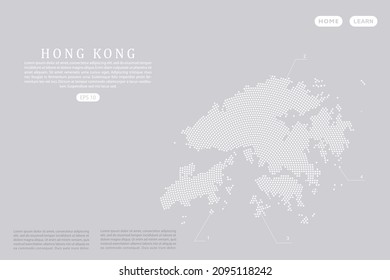 Hong Kong Map - World map vector template with White dots, grid, grunge, halftone style isolated on grey background for education, infographic, design, website - Vector illustration eps 10