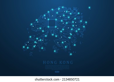 Hong Kong Map - World map vector template with Abstract futuristic circuit board Illustration or High-tech technology mash line and point scales on dark background - Vector illustration ep 10
