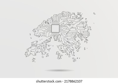 Hong Kong Map - World map vector template with Abstract futuristic circuit board Illustration or High-tech technology mash line and point scales on white background - Vector illustration ep 10