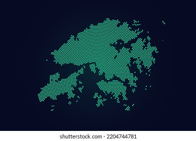 Hong Kong Map - World map vector template with green dots, grid, grunge, halftone style isolated on dark background for education, infographic, design, website - Vector illustration eps 10