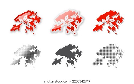 Hong Kong - Maps Collection. Six maps of different designs. Set of vector illustrations