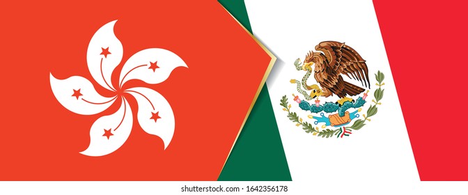 Hong Kong and Mexico flags, two vector flags symbol of relationship or confrontation.