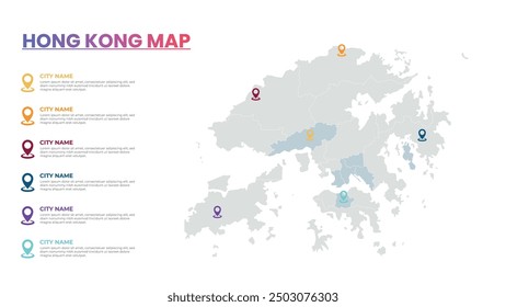 Hong Kong Modern Map Infographic Template, Detailed infographic map of Hong Kong Popular City