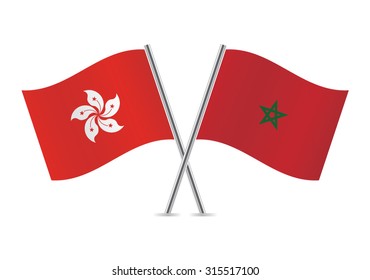 Hong Kong and Morocco flags. Vector illustration.