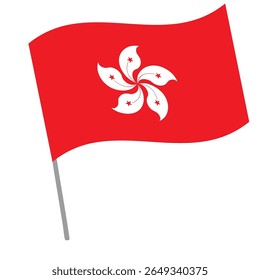 Hong Kong national flag flutters with flagpole