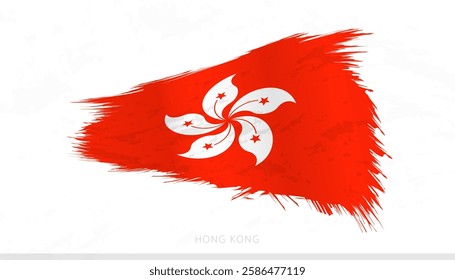 Hong Kong National Flag with Textured Brush Strokes. Artistic Brush Stroke Design.