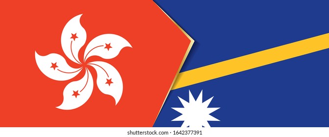 Hong Kong and Nauru flags, two vector flags symbol of relationship or confrontation.