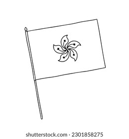Hong Kong outline flag. Vector black and white hand drawn flag.