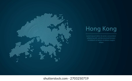 Mapa de contorno de Hong Kong lleno de círculos concéntricos sobre fondo degradado oscuro