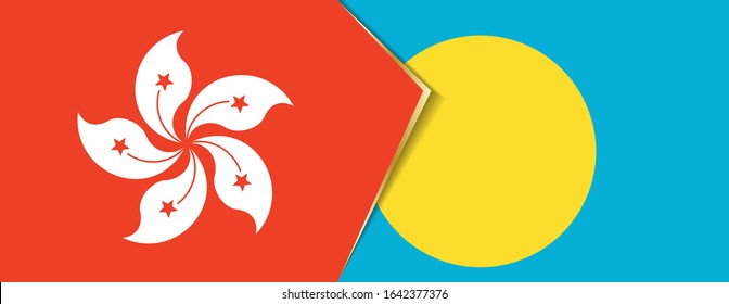 Hong Kong and Palau flags, two vector flags symbol of relationship or confrontation.